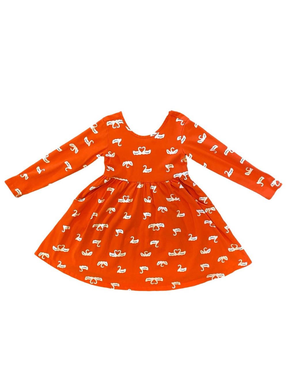 Hanna Andersson Red Dress with White Swan Heart Print - Size 5T